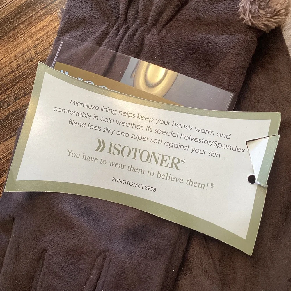 Women’s Isotoner Brushed Microfiber‎ Microluxe Fur Lining Brown Gloves XL NEW